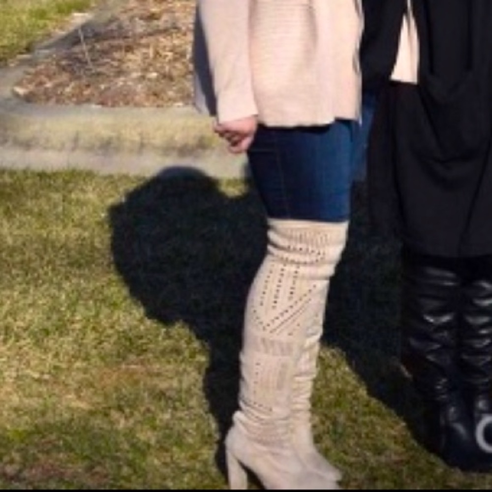 Over the knee Beige Heeled Boots